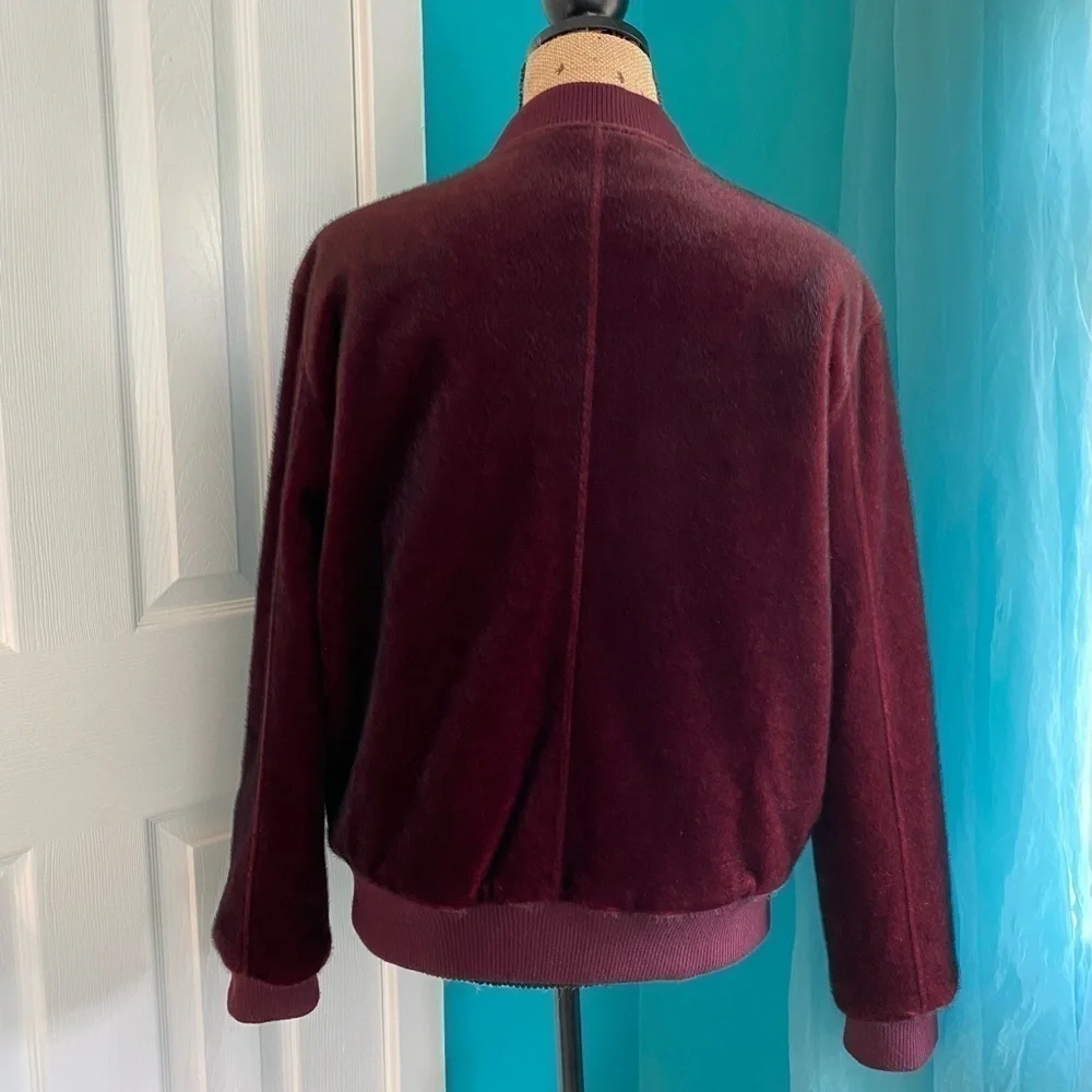 J.O.A. Faux Fur Maroon Bomber Jacket Size M - Picture 5 of 8